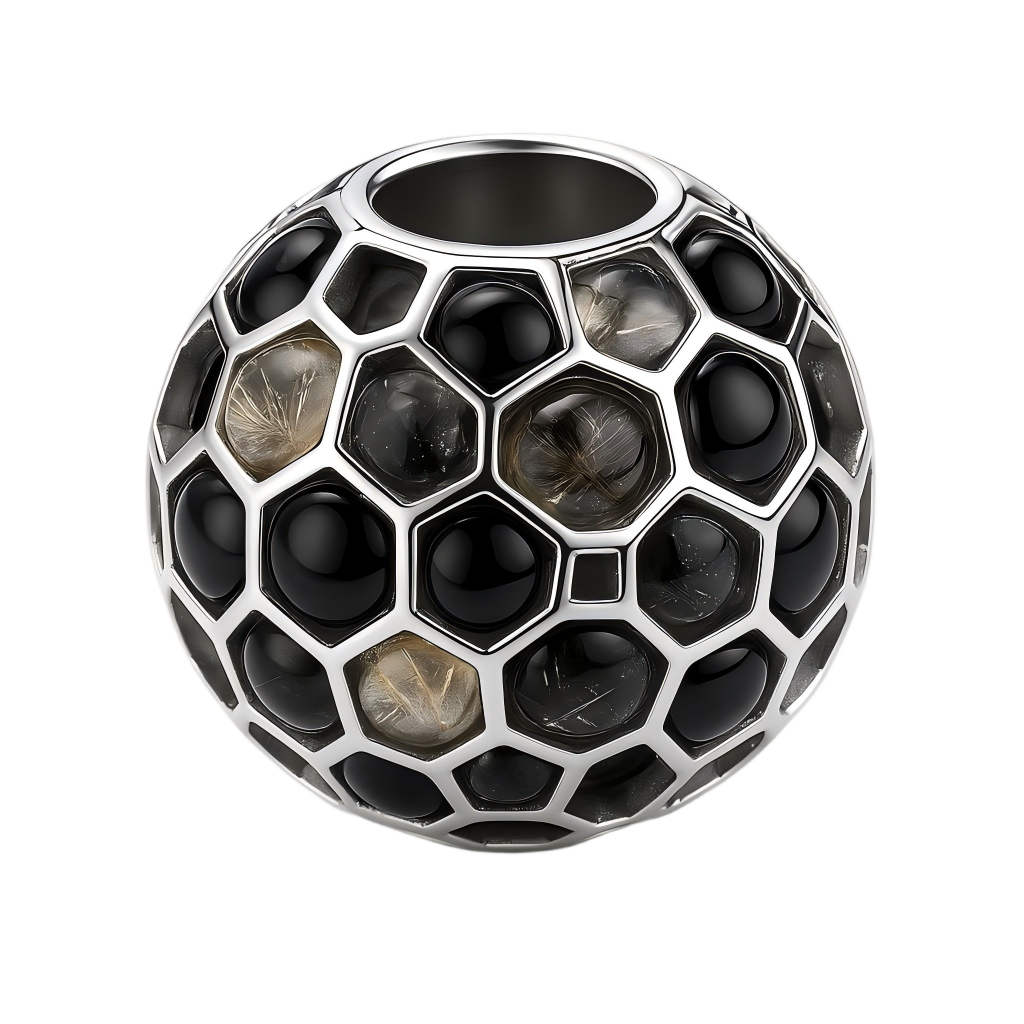 Obsidian & Golden Rutilated Quartz Bead · Cosmos Hive Series